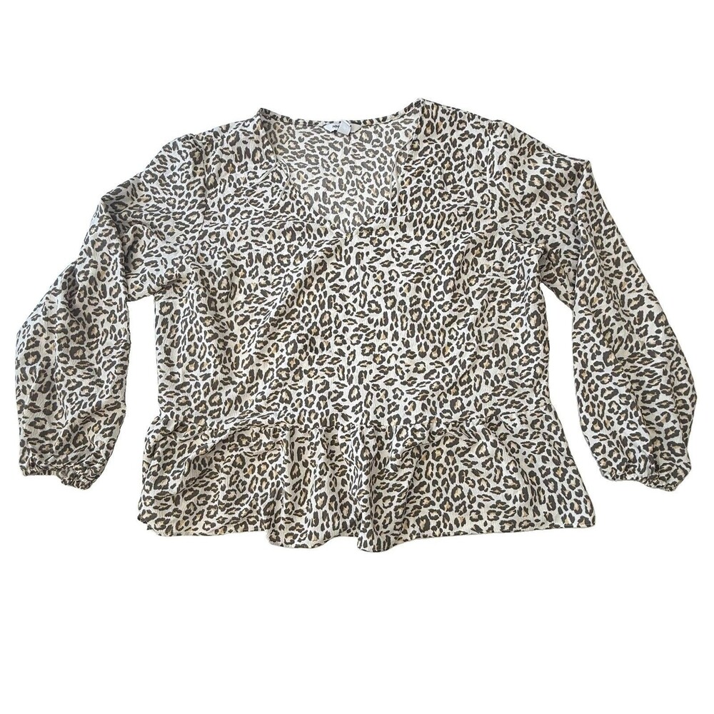 Nine West Blouse Womens XL Leopard Print Peplum Long Sleeve Top NWT